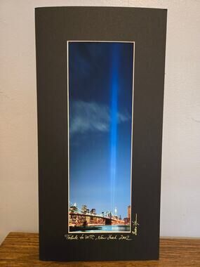 Boris Vyatkin 9/11 Tribute In Light WTC 2002 Panoramic Photo Matted USPS Vintage